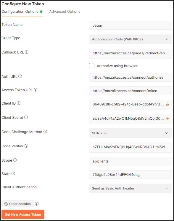 Postman - Paramètres PKCE